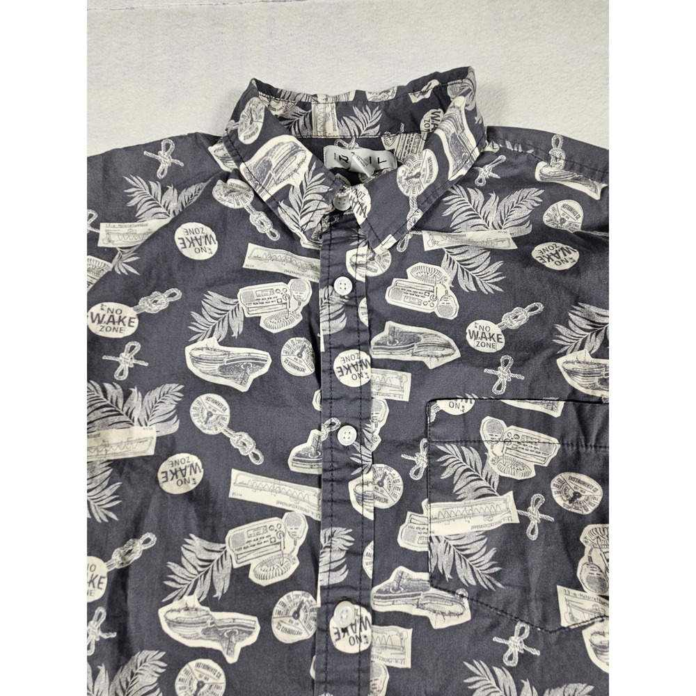 The Rail Mens Short Sleeve Nautical Boat Print Cotton‎ Shirt Gray  Medium